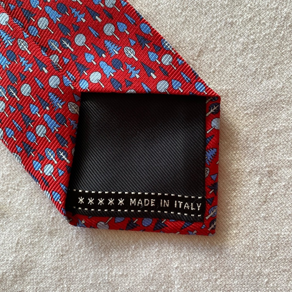 Ermenegildo Zegna Seta Silk Christmas Tie Red Christmas Tree Office Professional